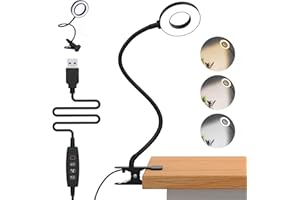 OLVEX - Lampara LED 3 Tonos y 10 Niveles de Brillo - Flexo LED Escritorio con Pinza - Adecuado Para Viajes de Lectura Nocturna, Dormitorios, Libros de Oficina - Luz Escritorio con Pinza - Luz 360º.