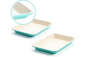 GreenLife Set di teglie da forno 2 pezzi in ceramica antiaderente, 33 cm x 23 cm, senza PFAS, lavabili in lavastoviglie, resistenti al forno, turchese