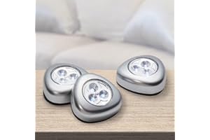 GRUNDIG Lot de 5 spots LED - Éclairage d'armoire - Lampe tactile - Fonctionne avec piles - Autocollant - Plastique - Argenté