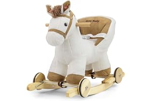 Schaukelpferd für Kinder Holzgriffe und Kufen mit Fußstützen Polly White Milly Mally