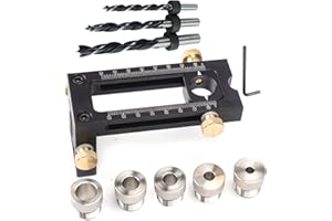 JOJOCY Kit 2 in 1 per foratura e foratura per la lavorazione del legno, 6/8/10/12/15 mm, punzone, kit guida per trapano per installazione di armadi letto (6/8/10/12/15 mm)