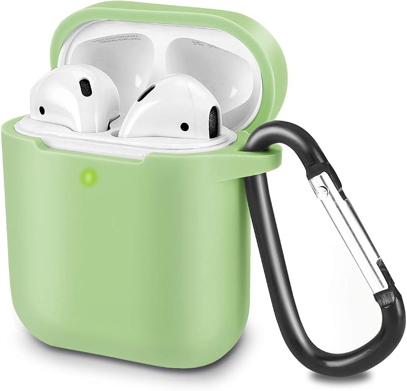 KOKOKA Silicona Compatible con AirPods 2 & 1, Fundas Protectora de Silicona para AirPods 2 & 1, LED Frontal Visible, Funciona con Carga inalámbrica, con Mosquetón, Matcha Green