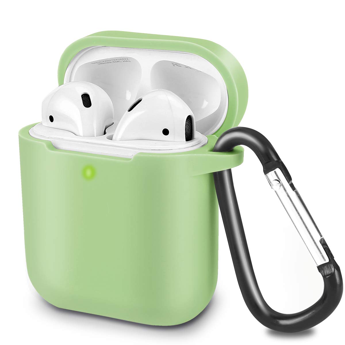 KOKOKA Silicona Compatible con AirPods 2 & 1, Fundas Protectora de Silicona para AirPods 2 & 1, LED Frontal Visible, Funciona con Carga inalámbrica, con Mosquetón, Matcha Green - 1