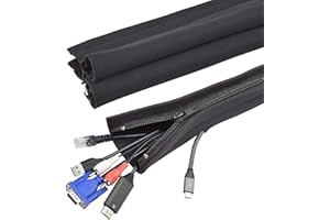 YOSH Cache Câble, Câble Gaine néoprène pour Bureau ou PC Gestion des câbles，Protection câble réglable avec Fermeture éclair pour Chats ou Chiens, Cable Sleeve pour Cacher Les câbles, 100cm+48cm, Noir…
