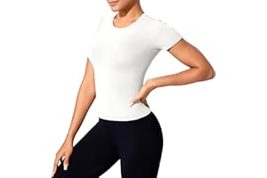 XDSP Tee Shirt Sport Femme Manche Courtes Tops Yoga Col Rond Les Respirant Schage Rapide Sport de T-Shirt Doux Haut Fitness Athltique Fonctionnement Chemises Running Pilates Jogging