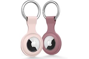 AMZPAS [2 Pièces] AirTag Porte clé - Étui de Protection en Silicone - Porte Clef Airtag Apple - Anti-Rayures - Coque Air Tag pour clés, Sacs, Bagages (Fumer Violet/Rose Clair)