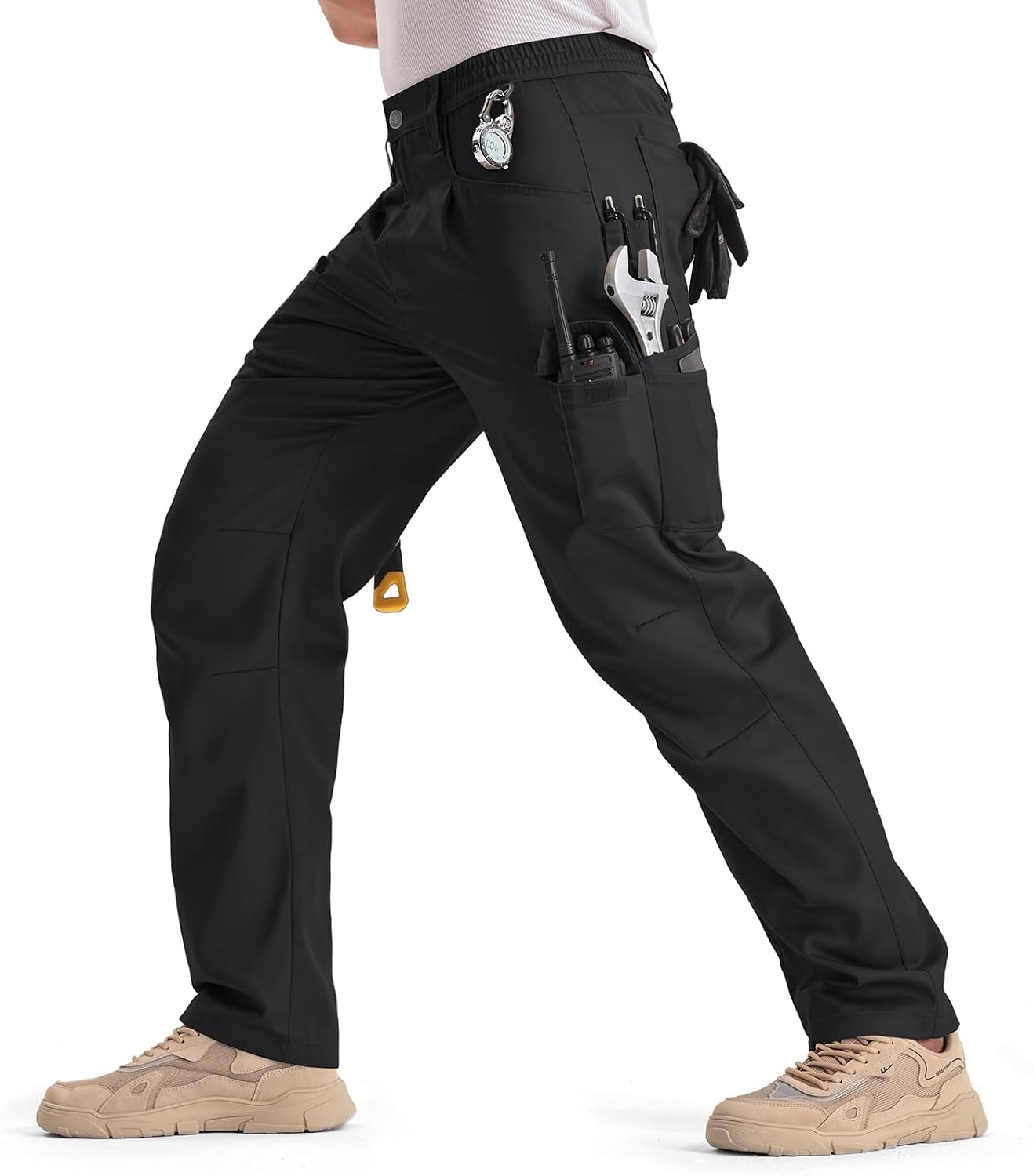 IGOLUMON Pantalones de trabajo hombre con 13 bolsillos, pantalón cargo ligero para hombre, pantalón táctico con cintura elástica, reforzado para jardinería, senderismo y viajes
