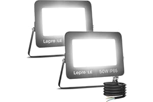 Lepro Projecteur LED Exterieur 50W 2 Pièces, 4250LM Spot Led , 5000K Blanc Froid , IP65 Étanche Eclairage de Sécurité, Projecteur pour Jardin, Cour, Garage