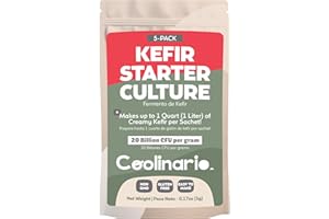 Coolinario Kefir Starter Culture (5-Pack, 1.5g Sachets) Live Probiotic Cultures for Homemade Kefir | Smooth, Creamy & Tangy | Non-GMO, No Preservatives, Gluten Free, Halal & Kosher Certified