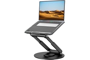 tounee Telescopic Laptop Stand for Desk with 360° Swivel Base, Sit to Stand, Height Adjustable, Portable Riser Holder for Good Posture, Compatible with MacBook Pro, All Laptops 10-17"-Black