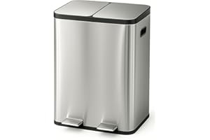 JARDIN202 - Cubo de Basura de Metal con Pedal - Doble Compartimento para Reciclaje y Diseño Moderno | 60 litros (Plata)