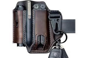 BPRTCRA Leather Belt Sheath with Key Holder + Pen Clip + Torch Holster Sheath, EDC Leather Sheath for Leatherman Multitools, Belt Tool Bag, Tools for Outdoor Camping