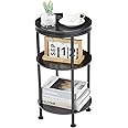YEAKOO Nordic End Table, 3-Tier 30cm Round Side Table with Storage Shelf Edge Protection Tray, Sturdy Metal Frame Coffee Table Bedside Table for Living Room Bedroom Small Spaces/Black