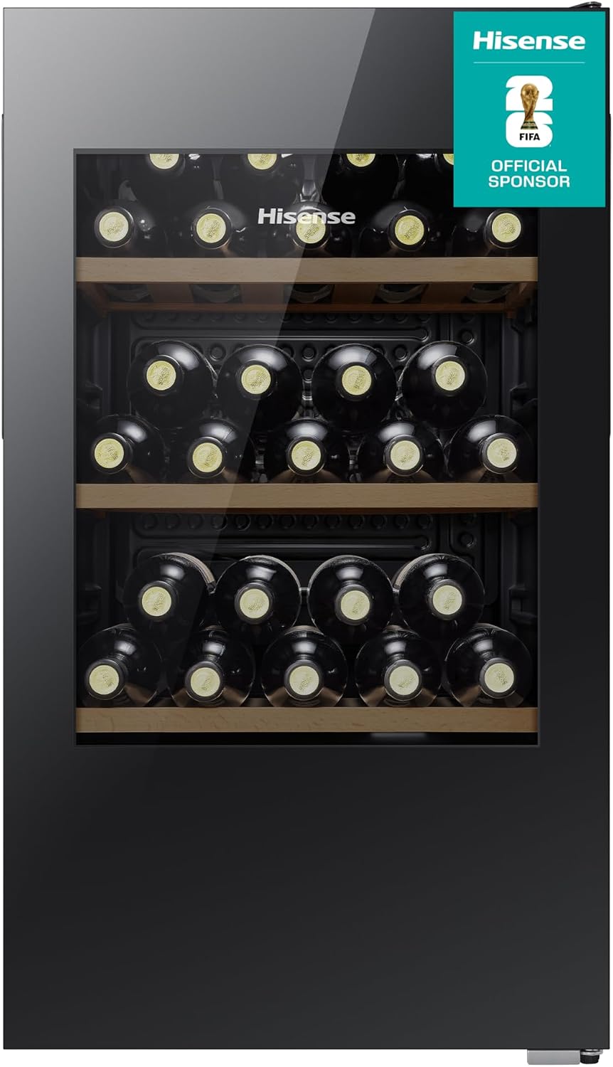 Hisense RW12D4NWG0 93 Litre 30 Bottles Freestanding Undercounter Wine Fridge Cabinet with Digital Touch Control
