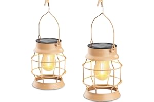 SOLARBABY Lot de 2 Lanternes Solaires Extérieur,Lampe Solaire Extérieure en Métal,Lampe de Jardin Imperméable à l'eau Extérieure,Lampe Suspendues pour Terrasse Cour Jardin ,Champagne