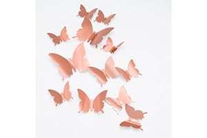 3D Butterfly Wall Stickers, CAYUDEN 24pcs Removable Mirror Butterfly Stickers DIY Butterfly Decor 3 Sizes 3D Butterfly Wall Decal for Room, Door, Window, Wedding, Party Decoration(Rose Gold)