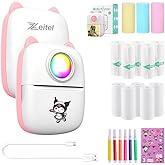 ZEITEL® Mini Bluetooth Thermal Printer with LED, Portable Label Inkfree Mini Printer for Android & iOS System, Black on White