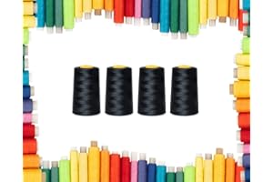 Rohans Overlock Yarn 40/2 (120), 5000 Yards (4570 Meters) Sewing Thread Cones, Sewing Machine Multi Colour Yarn Cones, 100% Polyester Material (Black, 4)