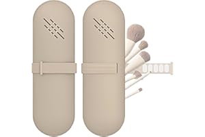 WOBENKE Silikon Makeup Pinsel Halter Pinsel Kosmetiktasche Portable Reise Make Up Pinsel Tasche Makeup Pinsel Organizer Trendige und tragbare Kosmetikpinselhalter Aufbewahrung Box Schminktasche (Khaki)
