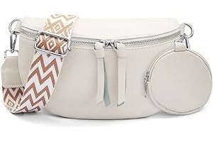 HNOOM Borsa Marsupio in Pelle Elegante Donna con Portamonete Staccabile, Piccola Tracolla con 3.8 cm Ampia Regolabile e Rimovibile (Beige)