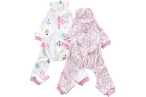Oncpcare 2 Pack (Rabbit+Red-Crowned Crane) Dog Pajamas, Soft Cotton Dog Nightclothes, Cozy Adorable Shirt Pet Clothes Jumpsuit Pjs Sleepwear for dogs puppy cats
