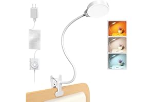 Glocusent Lampa biurkowa LED 5 W z 36 koralikami, łabędzia szyja lampa do łóżka dla 3 kolorów i 5 jasności, CRI 90, idealna lampa do czytania (biała z adapterem)