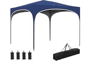 Outsunny Carpa Plegable 3x3 m Cenador de Jardín Altura Ajustable con Bolsa de Transporte Impermeable Anti-UV y Bolsas de Arena Gazebo para Exteriores Jardín Patio Azul Oscuro
