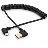 Spiralkabel USB Typ C Kabel, gewinkelt USB C auf USB-A 2.0 Verlängerungskabel 90 Grad USB C Adapter führen (USB links)