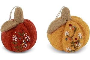 ‎GRY & SIF Gry & Sif Handgemacht & Fairtrade-Zertifiziert | Stilvolles dänisches Design X Nepali Kunsthandwerker | Kürbis mit Stickerei | 2er Set | Halloween-deko, Herbst-deko