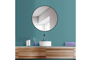 ‎HOKO HOKO® Design Wandspiegel rund 80 cm mit Metall Rahmen Matt Schwarz. Runder Design Spiegel für Bad, Flur, Schlafzimmer. Designspiegel mit Rahmen für das Wohnzimmer.