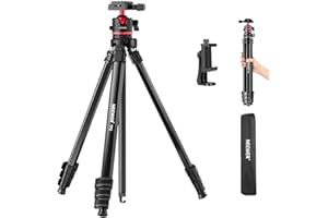 NEEWER BASICS 66.5"/169 cm Travel Tripod, Lightweight Portable DSLR Stand with Ball Head, Arca Type QR Plate, Holder Compatible with Phone Video Recording, Max Load 11 lb, TP12
