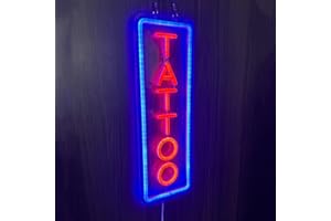 HFHungkeong Insegna al Neon Dimmerabile con Tatuaggio, LED Riutilizzabile in Acrilico Blu con Dimmer per Saloni di Tatuaggi, Studio, Targa per Negozi, Regali per Amici, 40 x 15cm (Blu+Rosso)