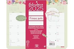 Finocam Kalendarz blokowy z magnesem do pisania 2025 1 miesiąc na stronie styczeń 2025 - grudzień 2025 (12 miesięcy) Francuski