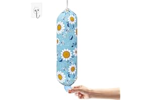 HIZH Plastic Bag Holder,Grocery Bag Dispenser Wall Mount Plastic Bag Organizer,Washable Large Grocery Bag Storage Dispenser ​for Home Kitchen, Free Adjustment with Drawstring,22x9",Sun flower