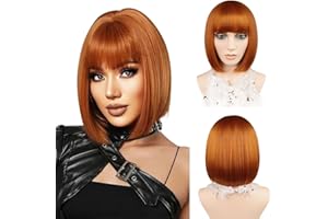 ‎JIAMEISI Kurze Bob-Perücke mit Pony 30cm synthetische farbenfrohe Cosplay-Party-Perücke für Frauen und Mädchen hitzebeständige Faser für Weihnachten, Halloween und tägliche Nutzung (Ginger)