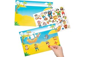 Baker Ross FE346 Kit Scene con Adesivi a Tema Pirati - confezione da 5, Mappa del Tesoro, Perfetto per i Bambini da Progettare e Decorare, Ideale per Scuola, Casa, Attività di Gruppo