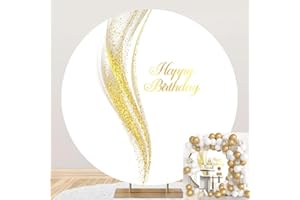SDOTPMT Diametro 2m Lusso Compleanno Round Backdrop Copri Glitter Paillettes Bianco e oro Sfondo fotografico per Donne Festa di compleanno Torta Table Banner Decorazione Bambini Ritratto Foto