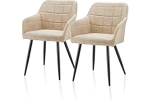 ‎TUKAILAI TUKAILAI Esszimmerstühle 2er Set mit Kunstleder, Küchenstuhl Armlehnstuhl Polsterstuhl Wohnzimmerstuhl Sessel mit Armlehne, Rückenlehne, Metallbeine,für Küche, Schlafzimmer,Wohnzimmer, Creme