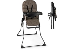 GYMAX High Chairs for Babies and Toddlers, Compact Foldable Highchairs with 3-Position Adjustable Tray & Footrest, Removable Seat Cushion, 5-Point Safety Harness, Portable Baby Feeding Chair (Coffee)