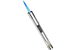 Juspota Accendino Jet Flame 19cm - Antivento Regolabile, Gas Butano Ricaricabile, Lungo, Accendigas, Argento (Venduto Senza Gas)