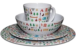 OLPRO OUTDOOR LEISURE PRODUCTS OLPRO Melamine Dinnerware Set, Camping/Picnic/Barbecue Dinner Set Plastic Melamine Berrow Hill Outdoor Patterned Camping Set. Perfect for Outdoor al Fresco Dining.