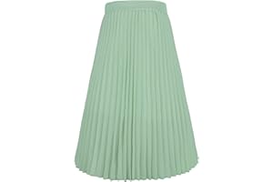Happy Cherry - Kids Girls Long Pleated Skirt High Waist Elasticated Skirts Summer A-Line Skirt Casual Swing Dress Party Elegant Solid Color Classic for Children with Lining Age 4-16