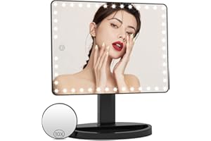 ‎FUNTOUCH FUNTOUCH Groß Schminkspiegel mit Beleuchtung, 1X / 10X Vergrößerung Kosmetikspiegel mit 35 LED Licht, Touch Screen Schalter, Duales Netzteil, 360° Drehbarer Kosmetikspiegel Tischspiegel (Schwarz)