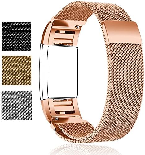 Fitbit Charge 2 Strap Metal Bands, Taotree Milanese Stainless Steel Adjustable Replacement Accessory bracelet with Unique Magnet Lock for Fitbit Charge 2 Fitness Wristband (Rose Gold, Small(5.5"-6.7"))