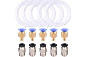 HAWKUNG 5 stücke PTFE Teflonrohr (1 M) + 5 stücke PC4-M6 Schnellkupplung + 5 stücke PC4-M10 Gerade Pneumatik Fitting Push für 3D Drucker Bowden Extruder 1,75mm Filament (Packung mit 15 stücke)