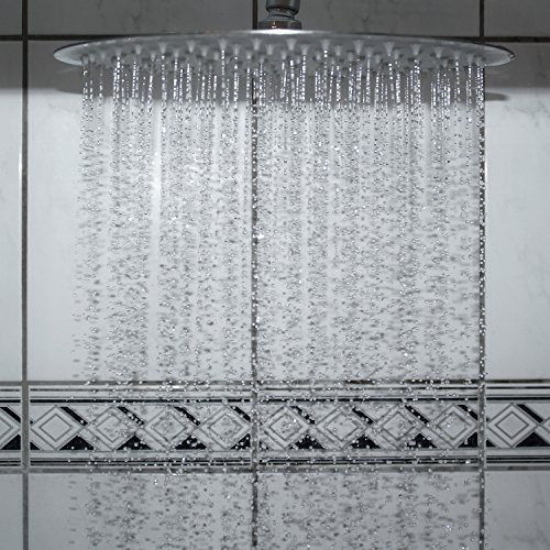 Eleganter Duschkopf aus Edelstahl | Regendusche mit Spiegeleffekt im Slimdesign | Brausekopf 30Ø cm | Silikon Anti-Kalk Noppen | Nahtlose Verbindung | Extra dünn - 6