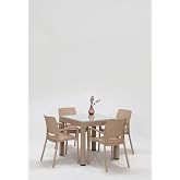 MOBETTO Rattan Small L&uuml;x Camlı Cappucino Masa Takımı Bah&ccedil;e&amp;balkon 1 Camlı Masa + 4 Sandalye