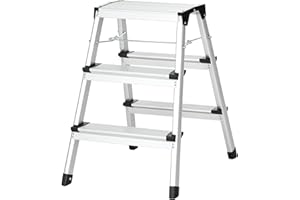 ‎DURHAND DURHAND Klappleiter Klapptritt Trittleiter mit Klappstufen Platzsparender Tritthocker mit Rutschfesten Füßen Leichtbau mit 3 Stufen Aluminum-Leiter Breite Sprossen 44 x 62,5 x 60,5 cm
