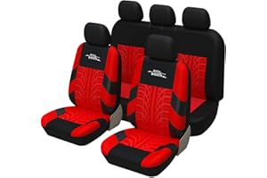 AUTOYOUTH Car Seat Covers Universal Fit Full Set Car Seat Protectors Tire Tracks Car Seat Accessories - 9PCS, Red