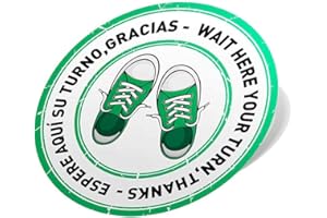 Oedim Pack de 4 Uds de Pegatinas para el Suelo Espere Aquí Su Turno, Gracias - Wait Here Your Turn, Thanks | Vinilo Adhesivo Antideslizante | Color Verde